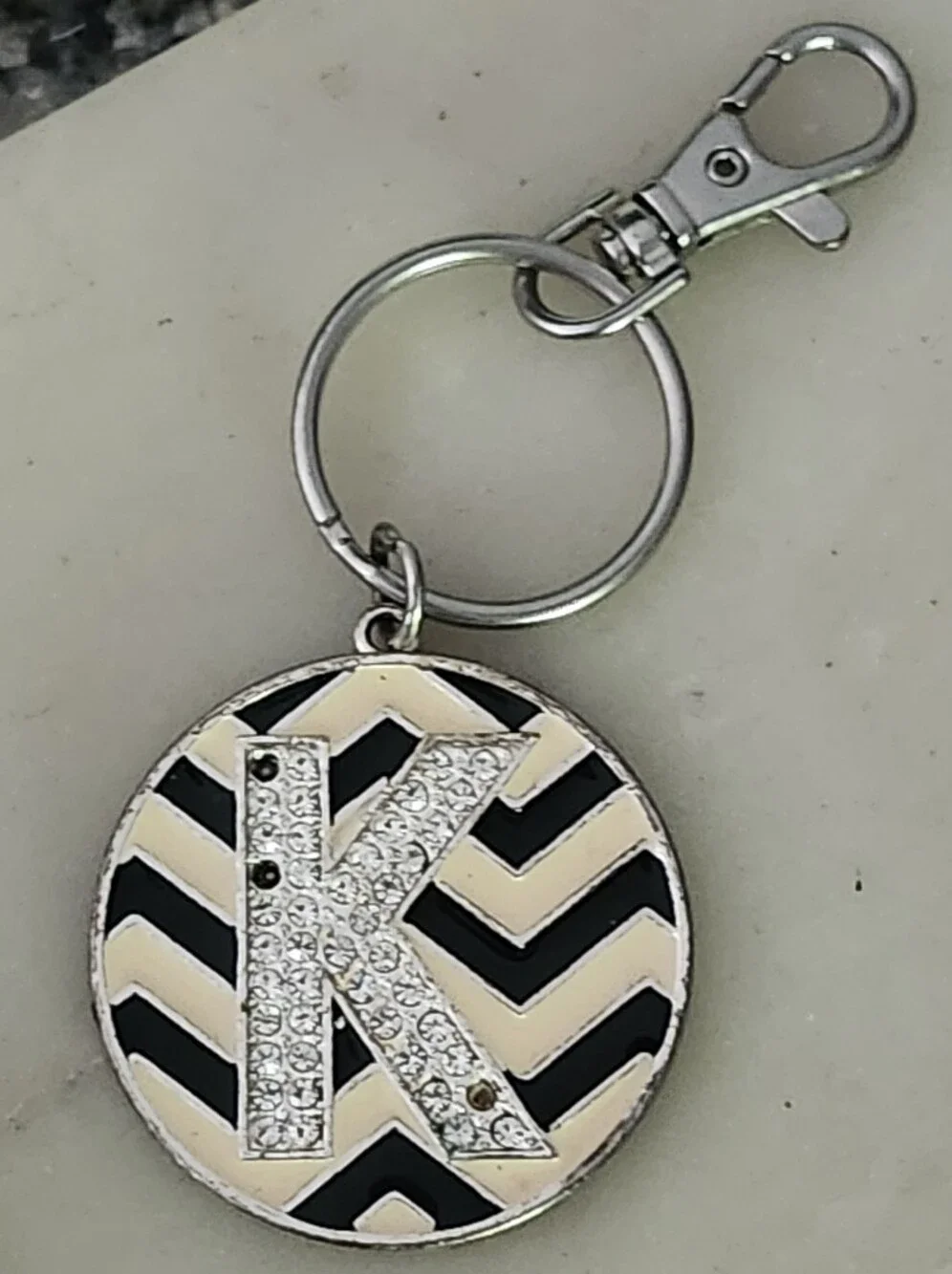 Crystal K Initial Chevron Keychain - Black & Cream